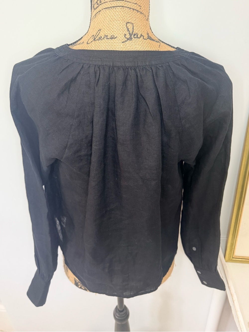 J. Crew Cabana Black Linen Popover Top Sz XS - Picture 8 of 11